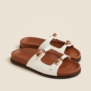 J. CREW- Colbie Buckle Sandals Canvas Leather Brown White Size 7.5